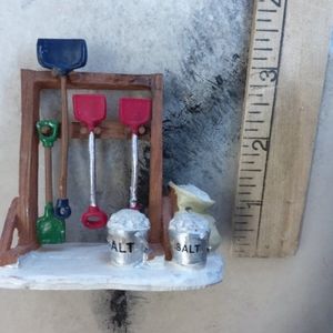 Vintage lemax snow shovel stand, resin